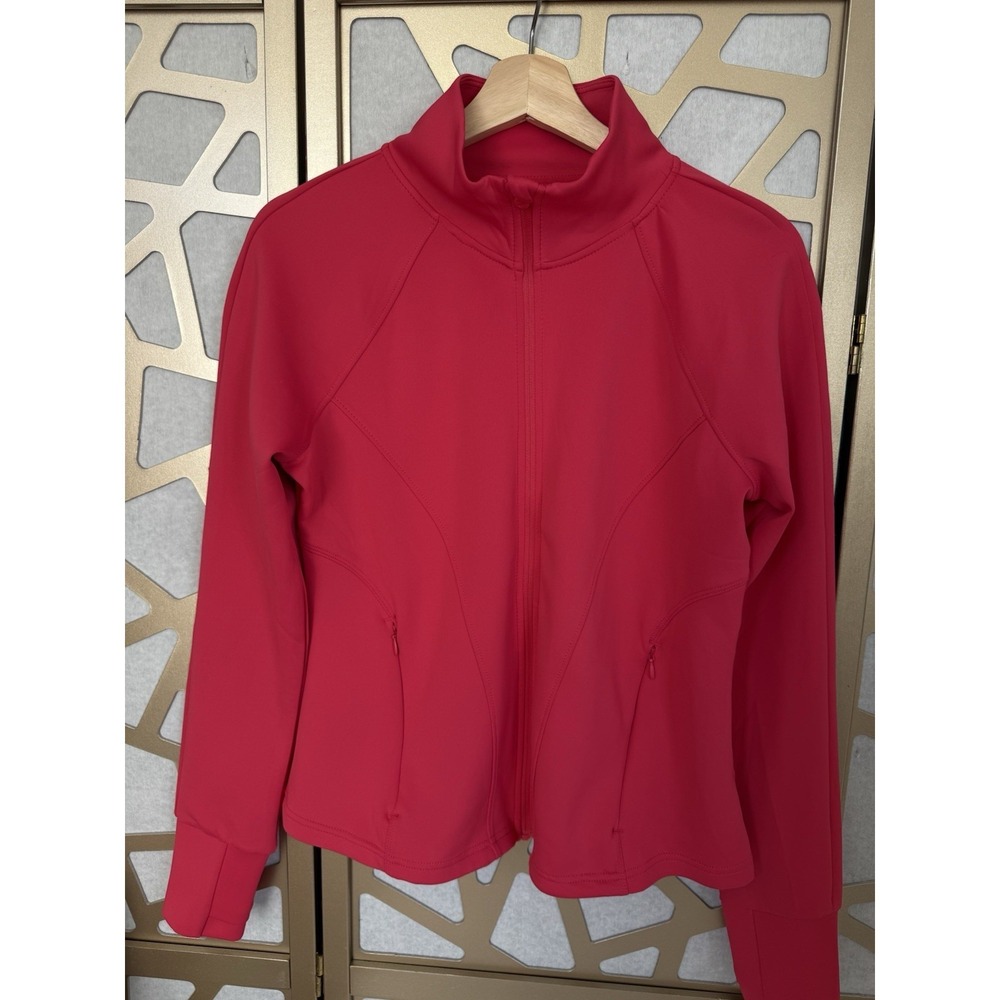 Apana Women's Athletic Jacket Thumb Holes Fuchsia Hot Pink Full Zip Size Medium